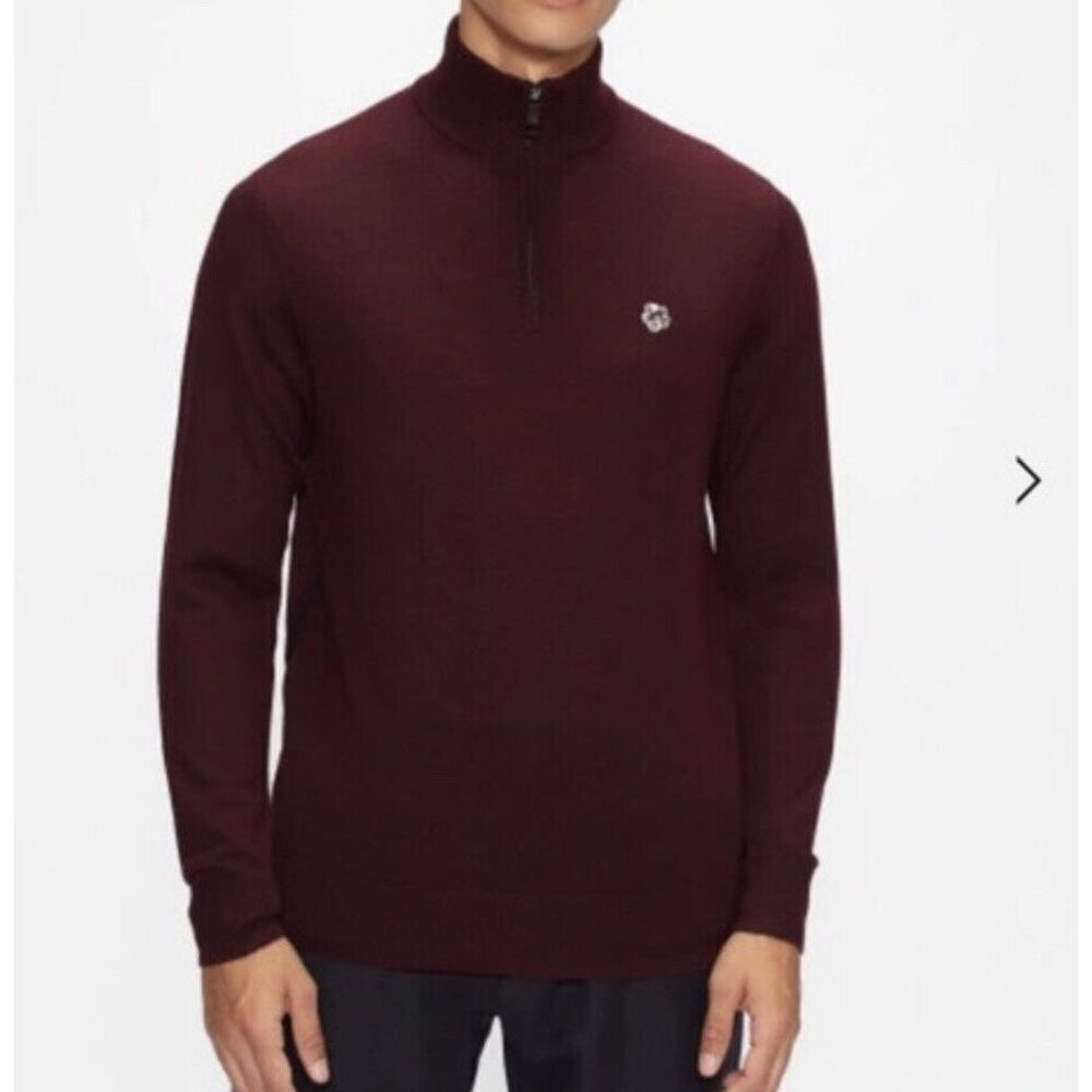 Ted Baker‎ Men's XL Pullover Burgundy Half Zip Long Slv Sweater Mock Neck Zip Up